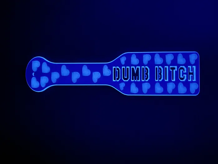Dildos FetishToyBox 3D Printed Spanking Paddle DUMB BITCH Blue and Glow in the Dark