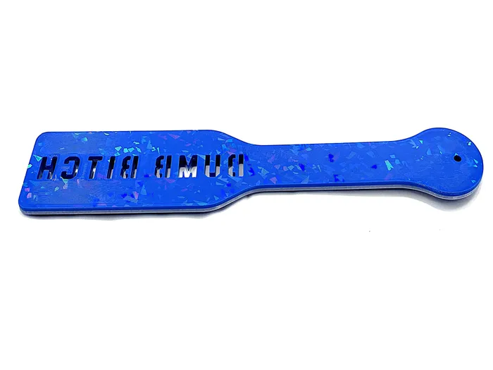 Dildos FetishToyBox 3D Printed Spanking Paddle DUMB BITCH Blue and Glow in the Dark