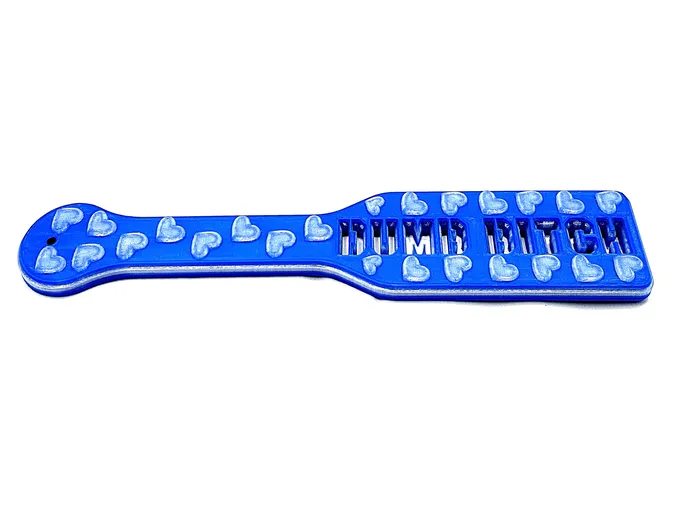 Dildos FetishToyBox 3D Printed Spanking Paddle DUMB BITCH Blue and Glow in the Dark