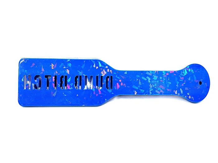 Dildos FetishToyBox 3D Printed Spanking Paddle DUMB BITCH Blue and Glow in the Dark