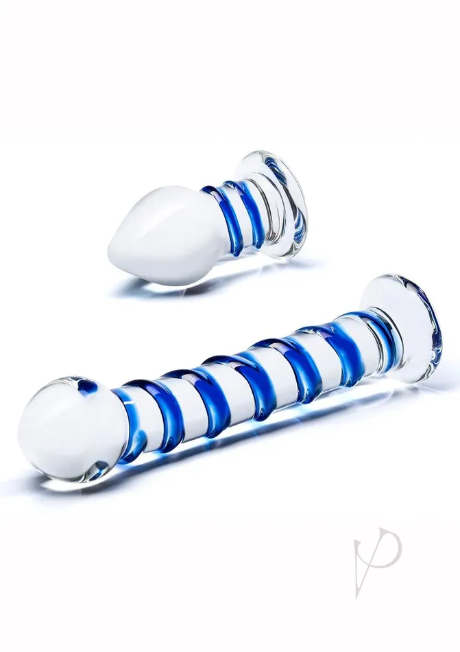 Dildos Glas Swirly Dildo and Buttplug Set Clearblue Dildos Glas Swirly Dildo and Buttplug Set Clearblue