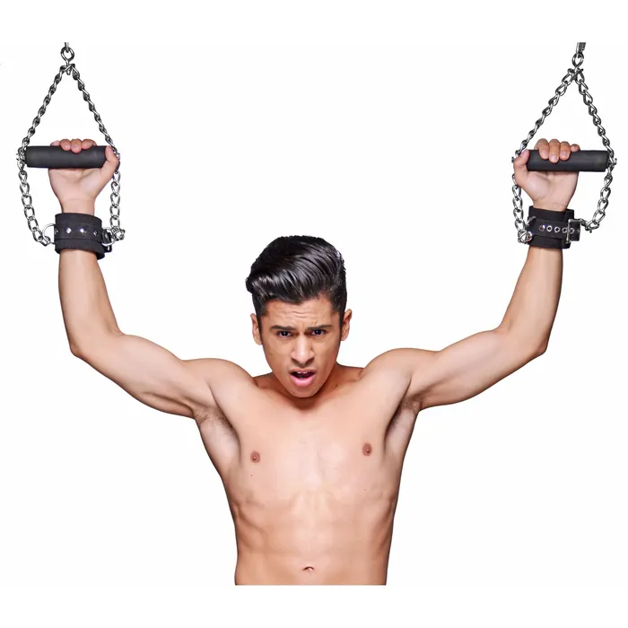 Fur Lined Nubuck Leather Suspension Cuffs With Grip XR Brands Restraints