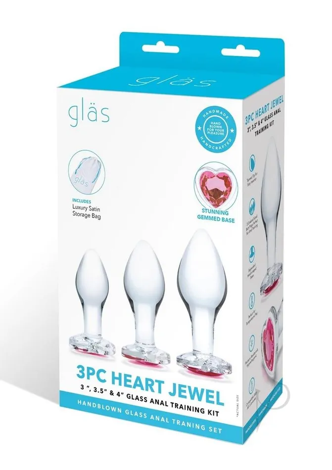 Heart Jewel Glass Anal Training 3pc Clr Glas Anal