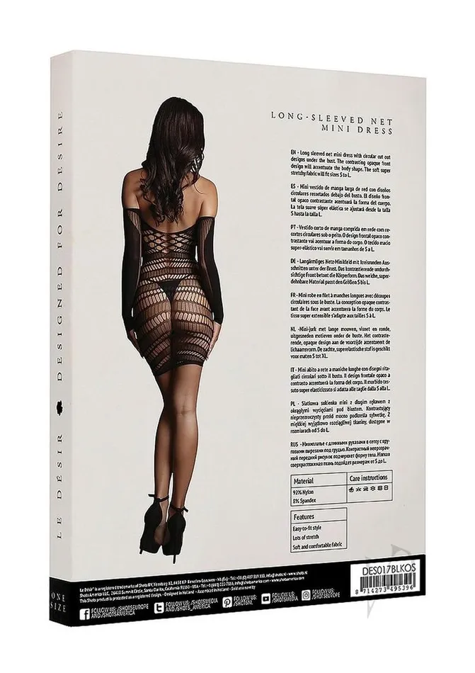 Le Desir Female Sex Toys Long Sleeved Mini Dress Os Blk