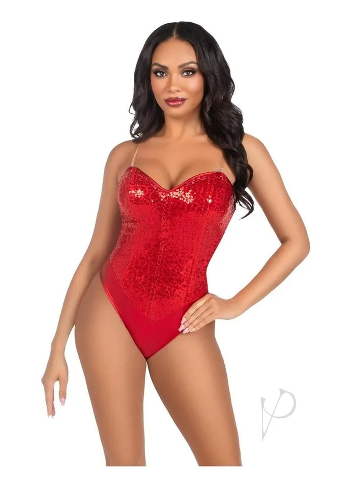 Leg Avenue Anal Sequin Bone Snap Bodysuit Strap Sm Red