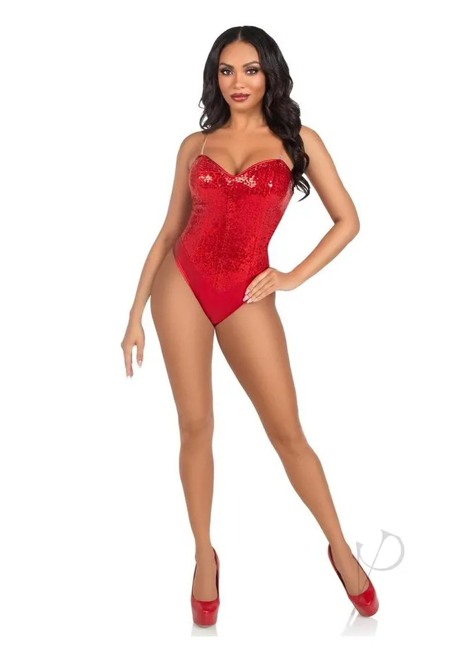 Leg Avenue Anal Sequin Bone Snap Bodysuit Strap Sm Red