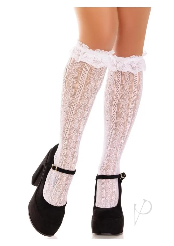 Leg Avenue Vibrators Sweetheart Knit Knee High Ruffle Os Wht
