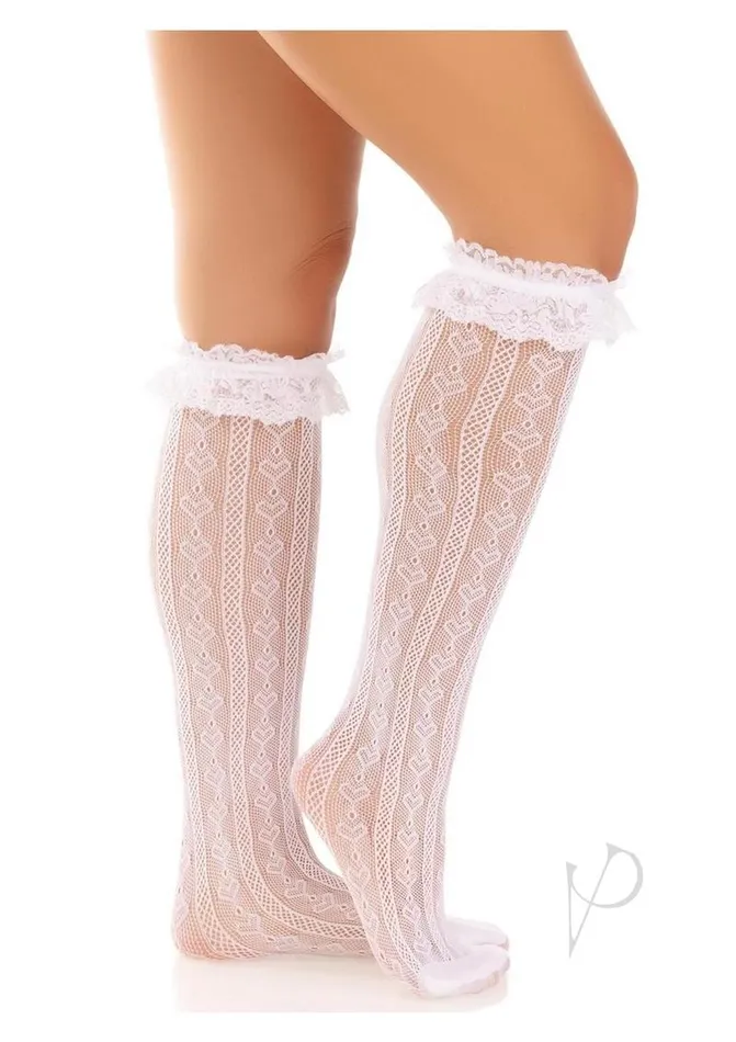 Leg Avenue Vibrators Sweetheart Knit Knee High Ruffle Os Wht