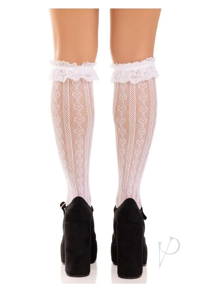 Leg Avenue Vibrators Sweetheart Knit Knee High Ruffle Os Wht
